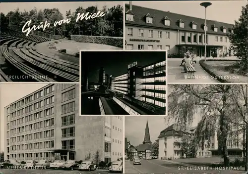 Ansichtskarte Gütersloh Miele: Fabrik, Bühne, Bahnhof 1962