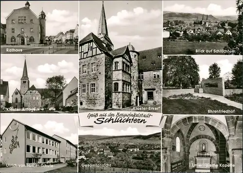 Ansichtskarte Schlüchtern MB: Schule, Rathaus, Totale 1965