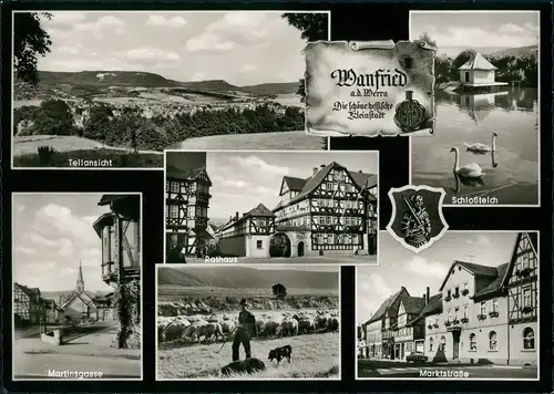 Wanfried Mehrbild-AK mit Schloßteich, Martingsgasse, Marktstrasse uvm. 1960