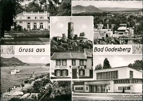 Bad Godesberg-Bonn Mehrbild-AK mit Redoute, Stadt-Theater Lindenwirtin 1970