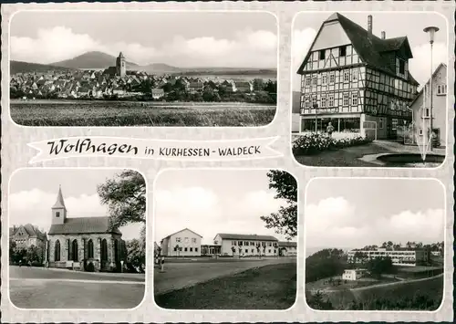 Wolfhagen 5 Echtfoto-Ansichten, Kirche, Schule, Fachwerkhaus 1965