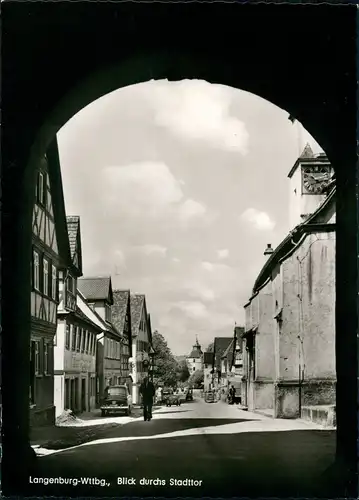 Langenburg Blick durchs Stadttor Strassen Partie, Geschäfte, Autos 1960