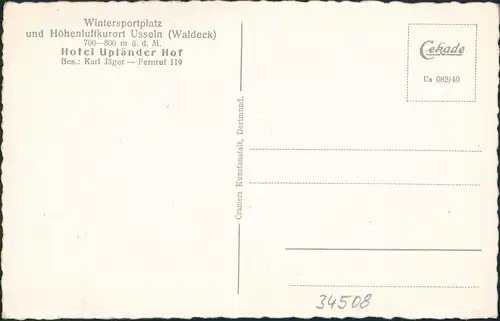 Ansichtskarte Usseln-Willingen (Upland) Hotel Upländer Hof 1925