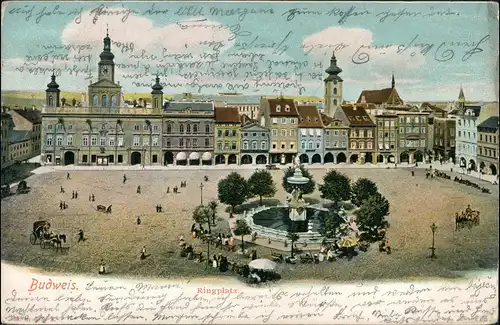 Postcard Budweis České Budějovice Ringplatz 1904