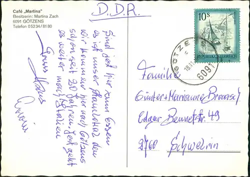 Ansichtskarte Götzens Cafe Martina - 3Bild 1980   AK gelaufen mit Stempel