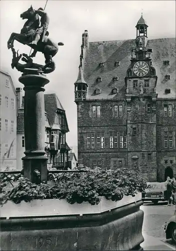 Ansichtskarte Marburg an der Lahn Neuer Marktbrunnen und Rathaus 1960