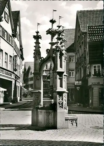 Reutlingen Straßen Partie am Lindenbrunnen, Brunnen, div. Geschäfte 1965