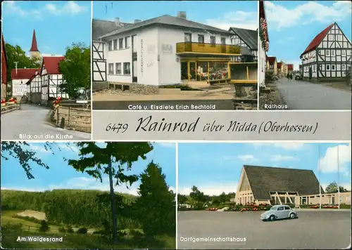 Rainrod Schotten Café Eisdiele E. Berchtold VW Käfer vor Gemeinschaftshaus 1965