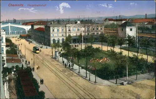 Ansichtskarte Chemnitz Hauptbahnhof - Anlagen Straße 1915