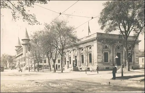 Postcard Evanston (Illinois) Street Postoffice/Straße Post 1912