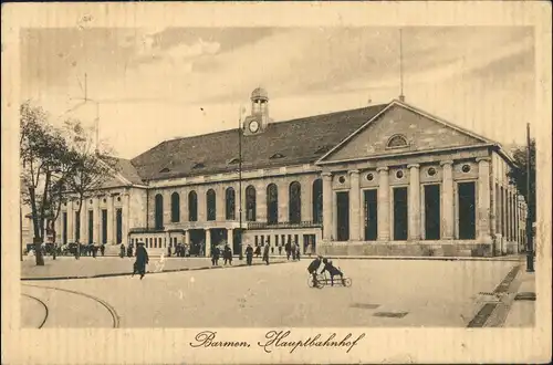 Ansichtskarte Barmen-Wuppertal Hauptbahnhof - belebt 1914