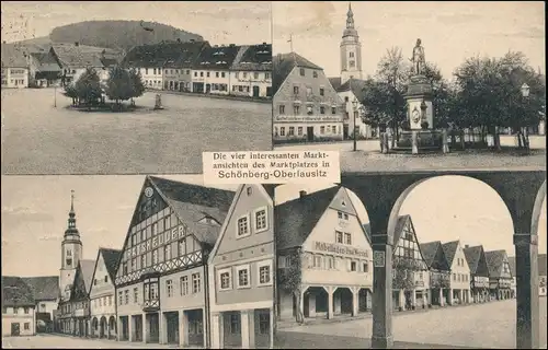 Postcard Schönberg (Oberlausitz) Sulików 4 Bild Lauben Markt 1922