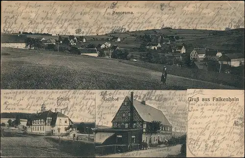 Ansichtskarte Falkenhain (Erzgebirge) 3 Bild Totale Schule 1914