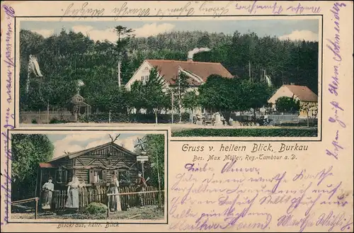 Ansichtskarte Burkau (Oberlausitz) Porchow Gasthaus v. heiterem Blick 1901