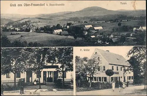 Ansichtskarte Oberfrauendorf Totale, Geschäfte 3 Bild b Dippoldiswalde 1913