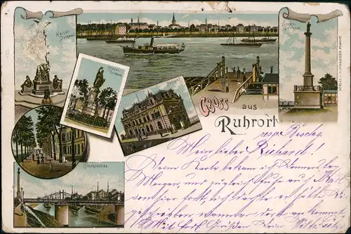 Ansichtskarte Ruhrort-Duisburg Totale, Ruhmesallee, Post, Denkmäler 1898