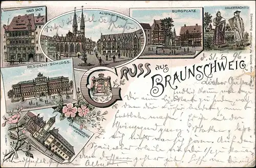 Ansichtskarte Braunschweig Schloss, Burgplatz, Markt 1896