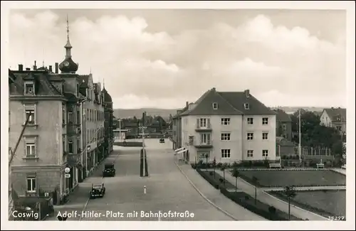 Ansichtskarte Coswig (Sachsen) Bahnhofstraße, Oldtimer 1938