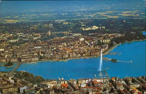 Genf Genève Luftbild Vue Aérienne sur la Rade, Luftaufnahme color 1975