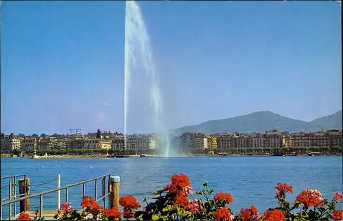 Genf Genève Ansicht Wasserspiele am See, Le Jet D`Eau (130 M.) 1975