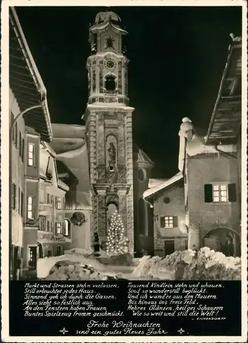 Mittenwald Verschneite Kirche in Bayern, Weihnachtsgruss,  Mittenwald 1963