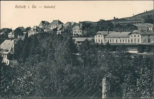Ansichtskarte Sebnitz Bahnhof und Stadt 1913