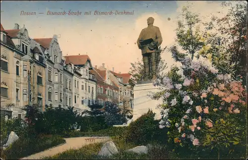 Ansichtskarte Nossen Bismarck Straße - u. Denkmal 1911