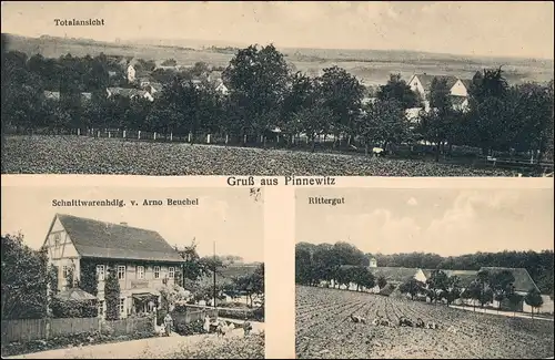 Pinnewitz-Nossen 3 Bild Totale, Schnittwarenhandlung, Rittergut 1922