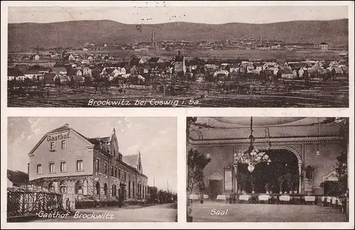 Ansichtskarte Brockwitz-Coswig (Sachsen) Totale, Gasthof, Saal 1928