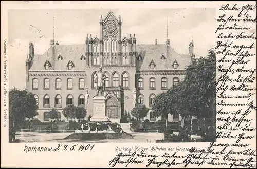 Ansichtskarte Rathenow Partie Denkmal Wilhelm der Grosse 1901
