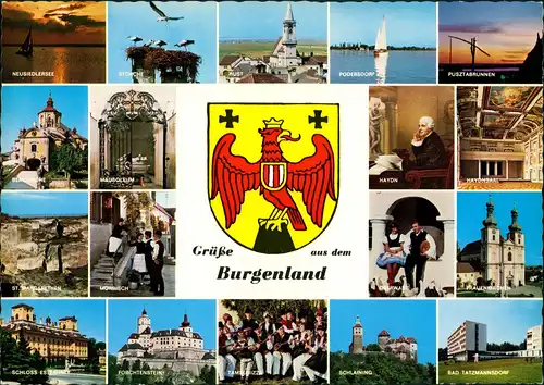 Burgenland (Österreich) Burgenland Mehrbild-AK mit Wappen und div. Fotos 1980