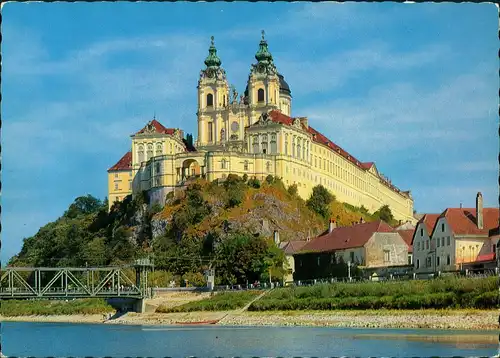 Ansichtskarte Melk Benediktinerkloster Stift Melk Fluss Brücke 1980