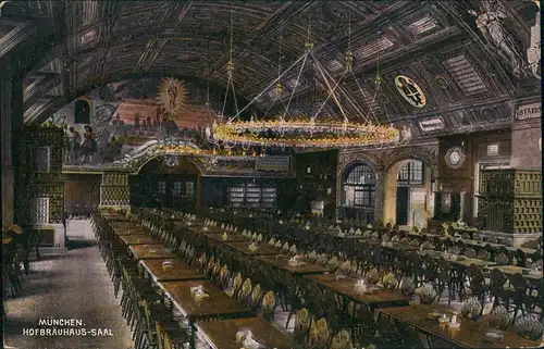 Ansichtskarte München Hofbräuhaus Saal Innenansicht 1910