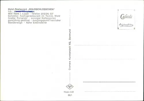 Horn-Bad Meinberg Hotel-Restaurant „WALDSCHLÖSSCHEN" Horn Lippe 1969