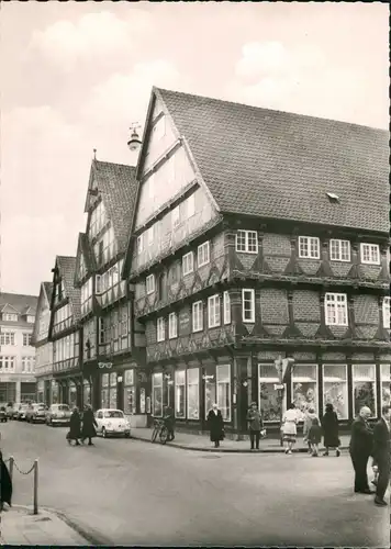 Celle Höppnerhaus, Strassen Partie mit Personen, Geschäften, Autos 1960