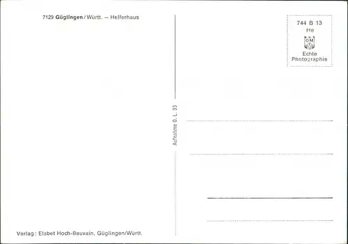 Ansichtskarte Güglingen 7129 Güglingen/Württ. - Helferhaus 1960