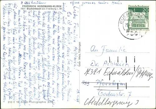 Ansichtskarte Buchenbach FRIEDRICH HUSEMANN-KLINIK 1969   Stempel BUCHENBACH