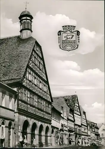 Ansichtskarte Ebern Rathaus Strassen Partie, Personen, Geschäftsstraße 1960