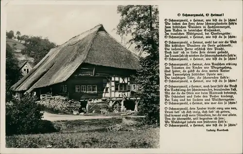 .Baden-Württemberg Schwarzwald-Haus, Liedkarte mit Text Ludwig Auerbach 1936