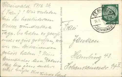 .Baden-Württemberg Schwarzwald-Haus, Liedkarte mit Text Ludwig Auerbach 1936