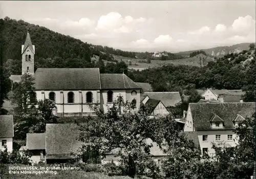 Hayingen-Indelhausen Lautertal Blick auf Dorf-Kern und Kirche 1960