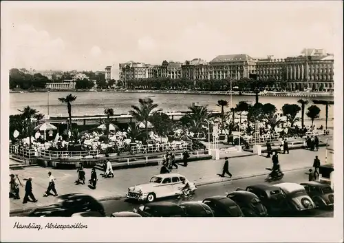 Hamburg Alsterpavillon Personen Alster Autos Panorama Blick 1955