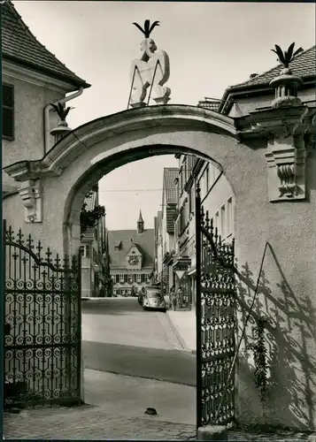 Nürtingen Durchblick zum Rathaus, Strassen Ansicht mit VW Käfer (Beetle) 1960
