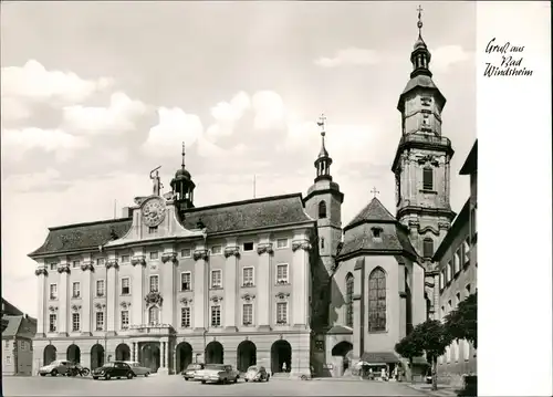 Bad Windsheim Rathaus und St. Kilianskirche Parklatz mit Autos 1965