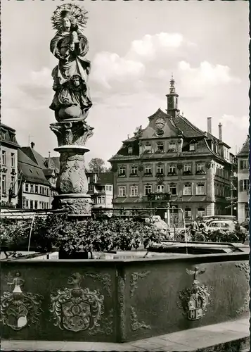 Ansichtskarte Schwäbisch Gmünd Rathaus mit Brunnen Wasserspiele 1960