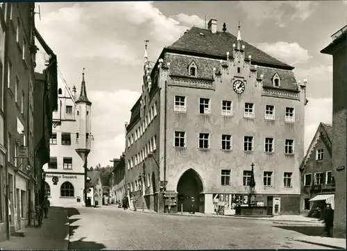Ansichtskarte Donauwörth Strassen Partie am Rathaus, Gebäude mit Uhr 1965