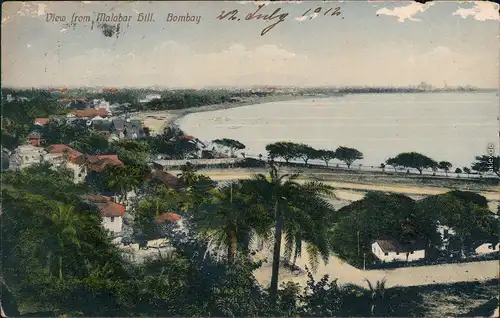 Mumbai (Bombay) View from Malabar Hill Asia India Indien Vintage Postcard 1912