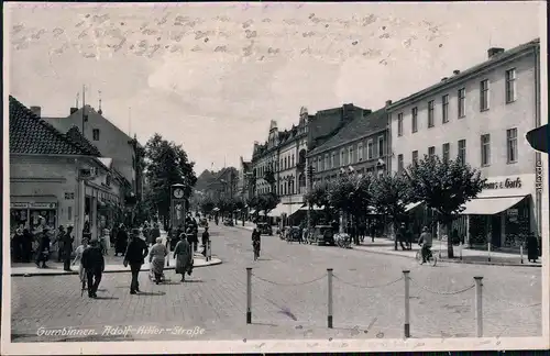 Gumbinnen Gussew (Гусев)  Straße Geschäfte Uhr belebt Geschäfte Ostpreußen 1936