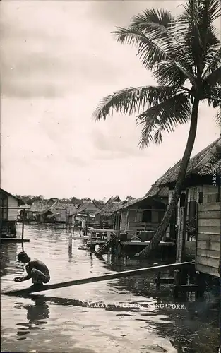 Singapur Malayisches Village Singapore Singapura Foto Postcard  1934