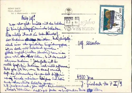 Postcard Neu Sandez Nowy Sącz Hotel Beskid 1976